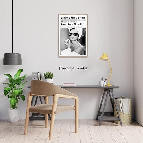 New York Trends Wall Art Black and White Newspaper Better Late Than Ugly Poster Canvas Prints Funky Feminist Posters Trendy College Wall Decor for Bar Cart Girl Dorm Room Bathroom Decorative 12x16inch Unframed thumbnail 3