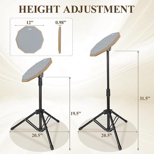 Drum Practice Pad Snare Drum Stand Set 12 In With Double Sided Silent Drum Pad, Drum sticks,Carrying Bag Adjustable Stand (Grey) thumbnail 3