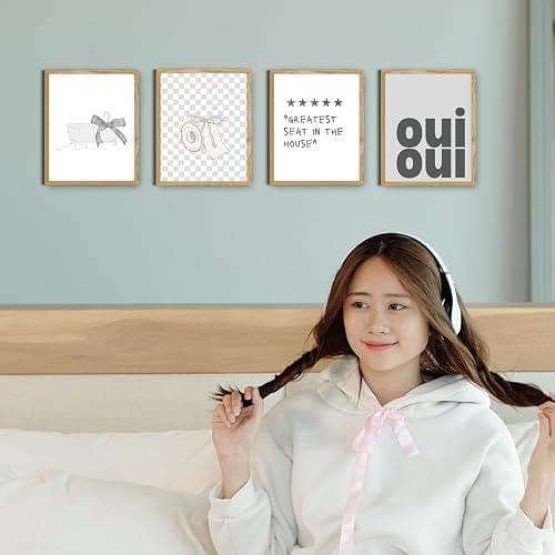 JINYO Coquette Grey Bow Trendy Bathroom Wall Art Prints Set of 4, Preppy Girly Aesthetic Grey Wall Decor Posters Pictures for Girls Bathroom Washroom Restroom, 8x10 Unframed - Wall Art poster(grey) thumbnail 6