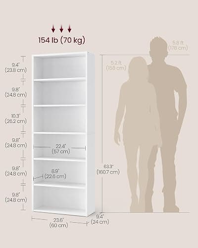 VASAGLE CUSTOS Collection - Bookshelf, 6-Tier Bookcase, Book Shelf, Open Storage Shelf, 9.4 x 23.6 x 63.3 Inches, for Living Room, Home Office, Dinning Room, Cloud White ULBC166T14 thumbnail 3