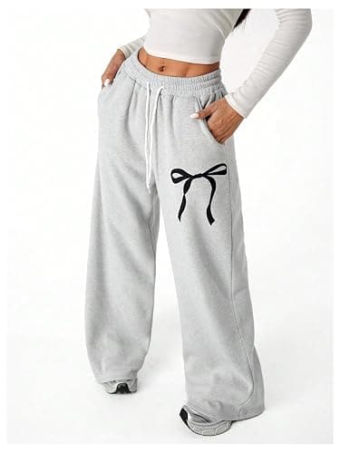 Verdusa Girl's Bowknot Baggy Sweatpants Lightweight Straight Leg Athletic Pants with Pockets thumbnail 6
