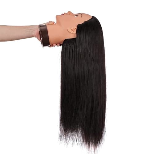 Hairingrid 26"-28" Mannequin Head Hair Styling Training Head Manikin Cosmetology Doll Head Synthetic Fiber Hair and Free Clamp Holder (Black-) thumbnail 4