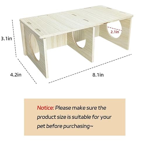 Hamiledyi Wooden Hamsters 2-Chamber Hideout-Tunnel Multi Chamber Exploring Toy Hamster Hiding Maze Tunnel Toy Platform Stuff Cage Accessories for Gerbil Rat Mice thumbnail 2