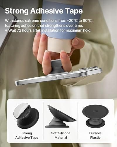 Sinjimoru Soft Silicone Phone Grip Stand, Slim Adhesive Holder, Pink | Adhesive Tap Tok, strong 3M sticker mount, comfortable one-hand use, universal fit thumbnail 4