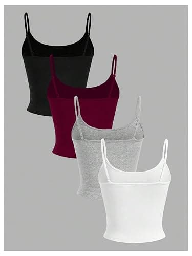 OYOANGLE Women's 4 Pack Scoop Neck Cami Top Basic Solid Spaghetti Strap Fitted Crop Camisole Tops Summer Undershirts thumbnail 2