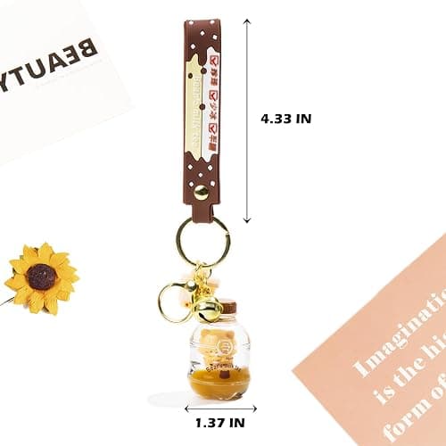 YOU WIZV Kawaii Bear Boba Keychain - Cute Liquid Water Charm for Backpacks, Adorable Gift for Women Boy Girls thumbnail 3