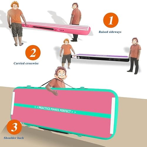 VOFiTNY All Purpose Gymnastics Mat 6.6/10/13/16/20 ft Sturdy Inflatable Tumble Track for Home/Gym - Pink/Green - 20ft*3.3ft*4inches(6m*1m*0.1m) thumbnail 8