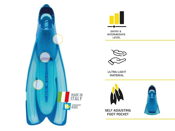 Cressi Adult Snorkeling Fins with Self-Adjustable Comfortable Full Foot Pocket | Perfect for Traveling | Agua: made in Italy thumbnail 2