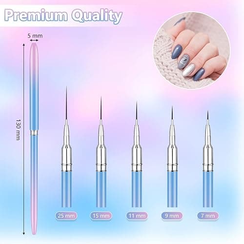 Artdone Nail Art Brushes Set,5PCS Nail Art Liner Brushes For Gel Nail polish,Metal Handle Nail Drawing Pens For Nail Art Tools Design Pen.… thumbnail 4
