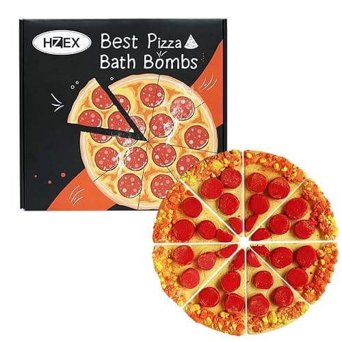 HZEX Pizza Bath Bombs Set of 8 Slices – Large Fizzies for Relaxing Bubble Bath, Handmade Spa Gift for Women, Men & Kids – Fun Pizza-Shaped Aromatherapy Bath Bomb Gift Set - Image 1