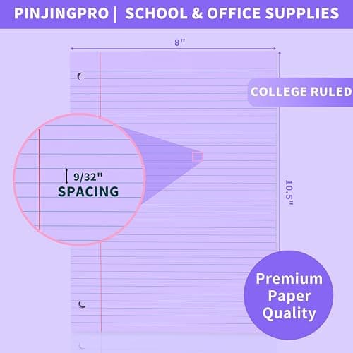 Purple Loose Leaf Paper 120 Sheets Purple Paper 8" x 10.5" College Ruled Paper Colored Notebook Paper 3-Hole Punched Lined Paper, 3 Ring Binder Paper 8 x 10.5 Filler Paper for School Office Supplies thumbnail 2