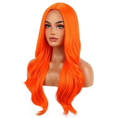 BERON Orange Long Wig for Women Girls Curly Wavy Hair Wigs 24" Halloween Cosplay Party Heat Resistant Synthetic Fiber Wigs thumbnail 3