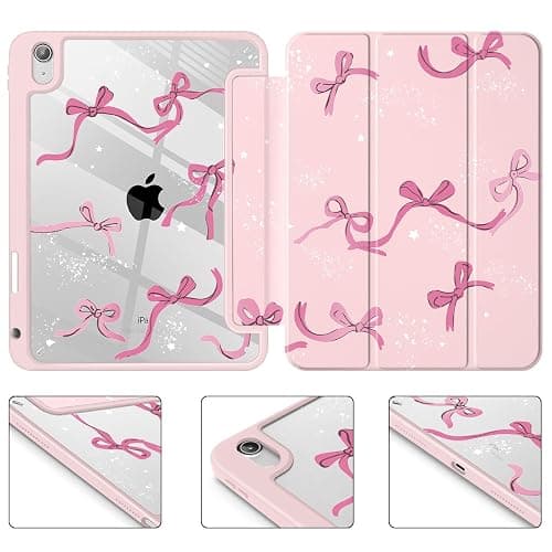 Tuiklol Case for iPad 11 inch (A16 Chip) 2025 Generation 11th / iPad 10.9 inch 2022 10th Gen, Buit in Pencil Holder with Shockproof Cover Clear Transparent Back Shell Auto Wake/Sleep, Bow-Pink thumbnail 8
