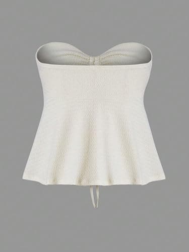 Milumia Women Tie Front Ruched Tube Top Strapless Flared Hem Peplum Bandeau Tops thumbnail 2
