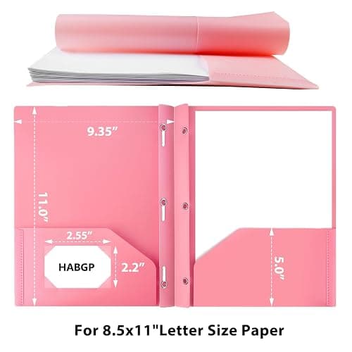 HABGP Two Pocket Folder With Prongs (5 Pack, Pastel Colors), Plastic Folders With Pockets and Business Card Holder, Fit Letter Size, for Organizing Papers in School, Office & Business thumbnail 3