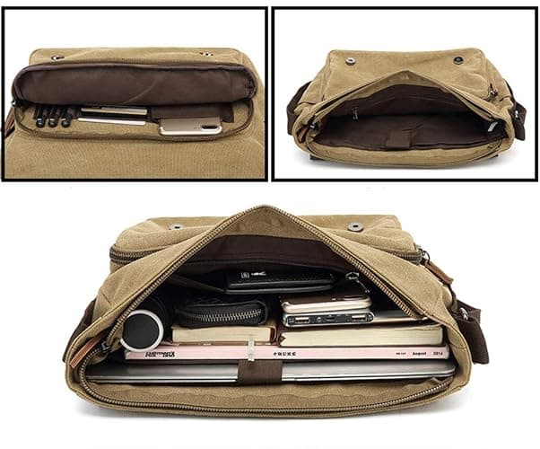 Sechunk Canvas Vintage Messenger Bag Shoulder bag Leather Large Travel Crossbody bags for men women 15inch Laptop thumbnail 4