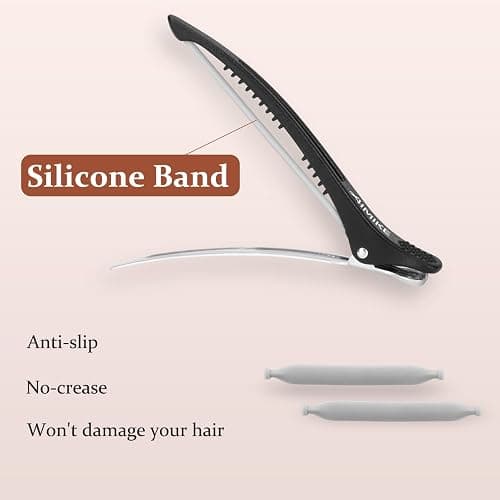 AIMIKE 6pcs Professional Hair Clips for Styling Sectioning, Non Slip No-Trace Duck Billed Hair Clips with Silicone Band, Salon and Home Hair Cutting Clips for Hairdresser, Women, Men - Black 4.3” Long thumbnail 3