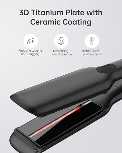 ANNLARY Hair Straightener, 1.75 Inch Flat Iron with Infrared and Ionic Technology, Titanium Plate with Ceramic Coating Dual Voltage Straightener with Heat-Resistant Silicone for All Hair Types thumbnail 4