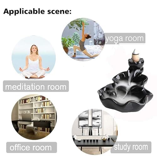 Waterfall Incense Burner, Lotus Backflow Incense Holder Ceramic Censer Cones Sticks Porcelain Holder with 10 Free Mixed Aromatherapy Cones thumbnail 4