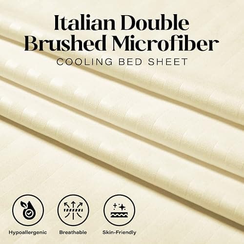 Queen Sheet Set - 4-Piece Striped Queen Size Bed Sheets - Soft & Cooling Deep Pocket Queen Bed Sheet Set - Wrinkle-Free Microfiber Bedding with 1 Fitted Sheet, 1 Flat Sheet, 2 Pillowcases thumbnail 4