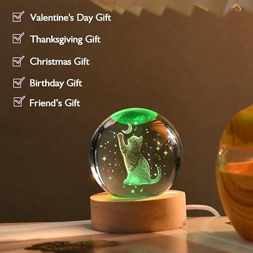 3D Cat Gifts for Women 60mm Crystal Ball Cat Lovers Gift Decor Cat Themed Gifts Lamp Glass Ball for Birthday Mothers Day Christmas Birthday thumbnail 7