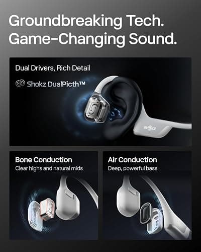 SHOKZ New OpenRun Pro 2 - Open-Ear, Bone Conduction Sport Headphones - with Reflective Strip - Sweat Resistant, Workout Headphones - Secure, Wireless, Comfortable Fit-Deep Bass and Smart Mic App - Standard - Silver thumbnail 7