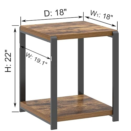 EXCEFUR End Table with Storage Shelf, Modern Side Table for Living Room, Wood and Metal Bedside Table Nightstand, Rustic Brown thumbnail 2