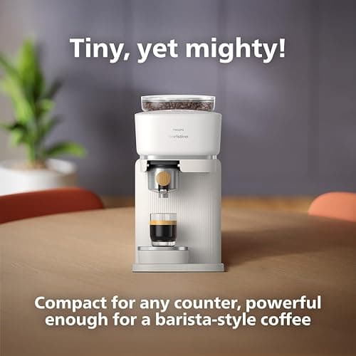 Philips Baristina Espresso Machine, Grind, Tamp & Brew Coffee Beans in One Swipe, Compact, 16 Bar Pump Pressure, Automatic Grinder, Natural White with Ash Wood Portafilter (BAR302/20) thumbnail 7