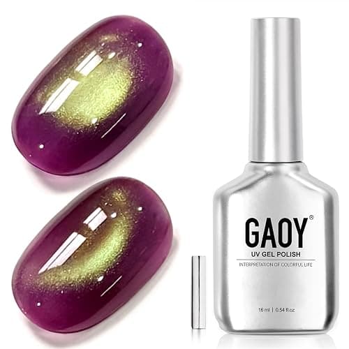 GAOY Green Purple Cat Eye Gel Nail Polish, 16ml Holographic Glitter Jelly Nail Polish with Magnet, Reflective Translucent UV Gel for Manicure Art DIY, 4415 Neon Grape - Image 1