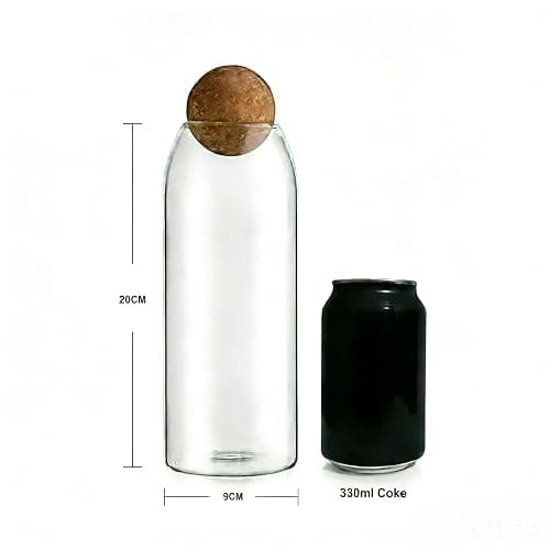JEIINT Candy Jar Candy Container Round ‌Cylindrical Glass Body with Spherical Cork Lid 1200ml 40.5oz thumbnail 3