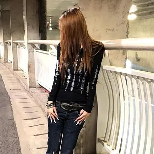 Y2K Grunge Graphic Shirts for Women Gothic Sweatshirts Aesthetic Harajuku Vintage Trendy Slim Fit Long Sleeve Tops thumbnail 6