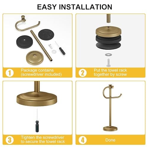 BESy 17 Inch Antique Brass Stand Towel Bar Hanger Hand Towel Bar Bathroom Vanity Countertop Towel Holder Free Standing Stainless Steel Towel Ring Hardware Accessories Towel Rack thumbnail 8