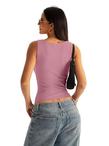 Eachyes Womens Boat Neck Seamless Tank Tops Sleeveless Slim Fitted Shirts | Double Layered Chest, Not Built-in Bra, Buttery-soft Fabric, High Neck, Going Out, Daily Wear, Work, Beach Vacation Clothes thumbnail 5