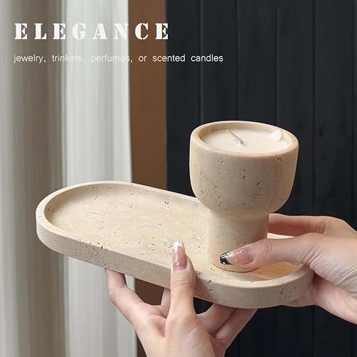 100% Natural Travertine Stone Tray for Perfume, Jewelry, Candle & Trinket Holder – Light Beige Stone Vanity Organizer for Bathroom, Coffee Table, or Living Room, 10"x5", Non-Resin/Ceramic thumbnail 5