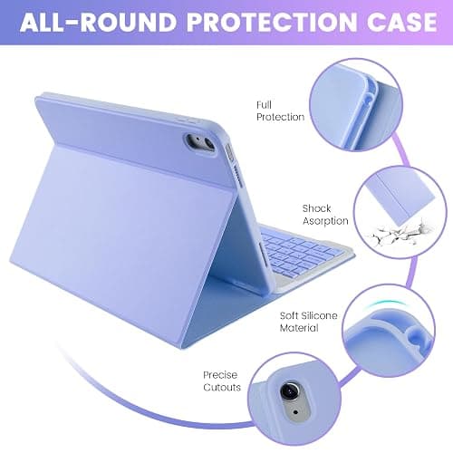 SOPPY Bluetooth Keyboard Case with Mouse for iPad 11th Gen. (A16) 11-inch 2025, 10th Generation 10.9 inch 2022, Detachable Protective Cover, with Built-in Pen Holder, USB-C Rechargeable, Purple thumbnail 4