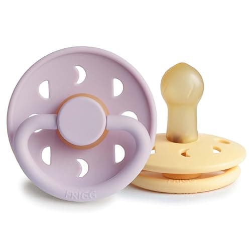 FRIGG Moon Natural Rubber Baby Pacifier | Made in Denmark | BPA-Free (Soft Lilac/Daffodil, 0-6 Months) 2-Pack - Image 1