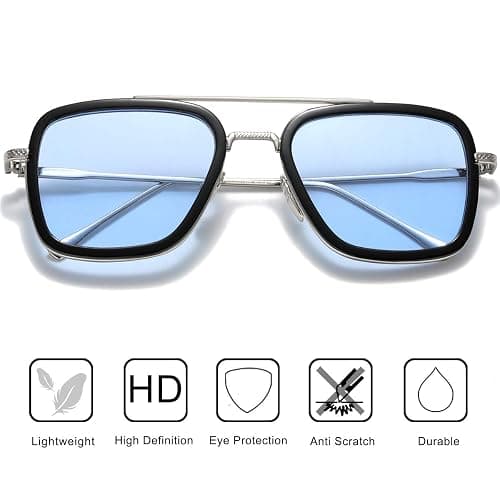 aisswzber Tony Stark Sunglasses Vintage Square Metal Frame for Men Women -Iron Man and Spider-Man Vintage Sun Glasses thumbnail 4
