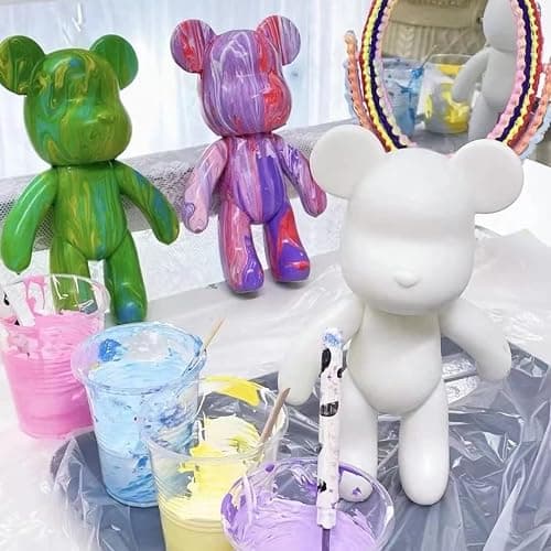 HANDA DIY Painting Fluid Bear Teddy Bear Violent Bear Gloomy Bear Painting Kit Set Creative Home Decorations Handmade Doll Figurine Toys Gift for Birthday Valentines (9.05 inch, Bear Mold) thumbnail 7