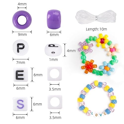Quefe 3960pcs Pony Beads for Friendship Bracelet Making Kit 48 Colors Kandi Beads Set, 2400pcs Plastic Rainbow Bulk and 1560pcs Letter Beads with 20 Meter Elastic Threads for Craft Jewelry Necklace thumbnail 2