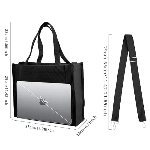 BROADREAM Sacs fourre-tout en velours pour femmes - Sac cabas en velours côtelé avec fermeture zippée，Tote Bag de grande capacité pour école, travail, shopping(L-Noir) thumbnail 3
