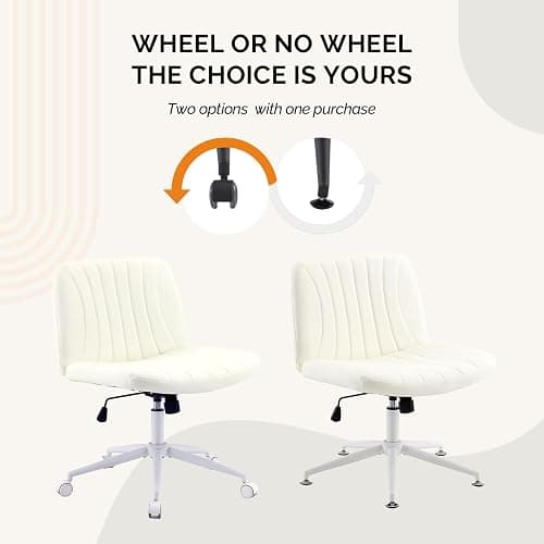 VINGLI Criss Cross Legged Chair,Wide Comfy Office Desk Chair,Dual-Use with/no Wheels Computer Task Chair,Swivel Armless Vanity Rolling Chair for Study,Make Up,Home Office,Cat Scratch PU Leather,Beige thumbnail 3