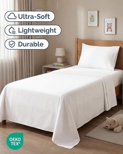 Twin Size 3 Piece Sheet Set - Breathable & Cooling Sheets - Antique White | Hotel Luxury Bed Sheets for Women & Men, Deep Pockets, Easy-Fit, Extra Soft and Wrinkle Free Sheets, Oeko-Tex Bed Sheet Set thumbnail 3