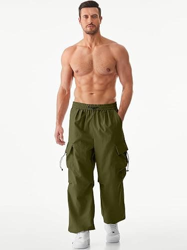JMIERR Men's Baggy Cargo Pants Trendy Casual Parachute Pant Loose Fit Harem Joggers with Pockets for Streetwear thumbnail 5