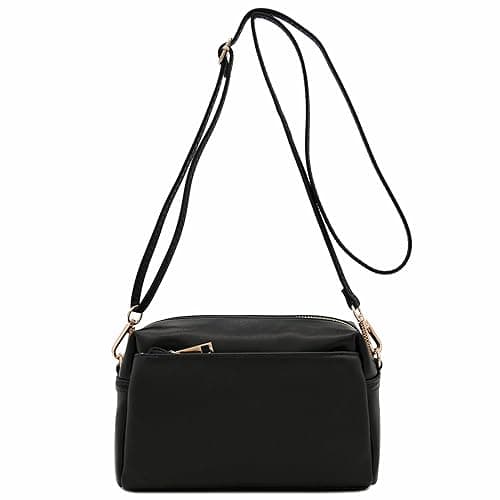 FashionPuzzle Triple Zip Small Crossbody Bag - Black
