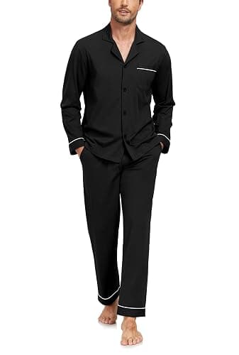 COLORFULLEAF Men's 100% Cotton Pajamas Set Button Down Pajamas for Men Long Sleeve 2 Piece Sleepwear Lounge Sets with Pockets - Image 1