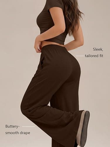 Trendy Queen Women's 2 Piece Matching Summer Lounge Set with Pockets | Vacation Airport Travel Outfits, Workout Gym Clothing Comfy Athleisure Clothes, Side-ruched Top, Drawstring Wide Leg Pants thumbnail 4