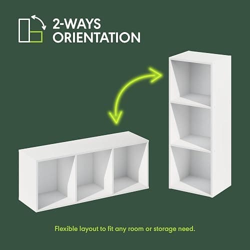 Furinno LUDER Book Shelf, 3-Cube Bookshelf, Bookcase with Open Shelves, 9.3 x 12 x 31.5, Easy Assembly, for Living Room, Bedroom, Home Office, White thumbnail 5