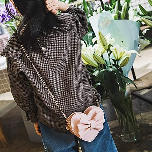 Goclothod Girls Bowknot Mini Coin Purse Heart Shape Cross Body Handbag Shoulder Bag Wallet Light Pink - Light Pink thumbnail 6