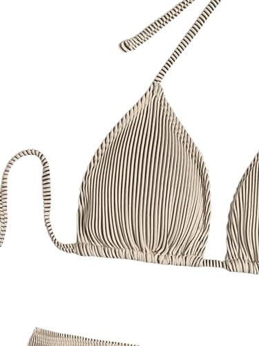 SweatyRocks Women's 3 Piece Zebra Striped Bikini Swimsuit Set & Beach Skirt Set Bathing Suit - X-Small - Khaki thumbnail 5