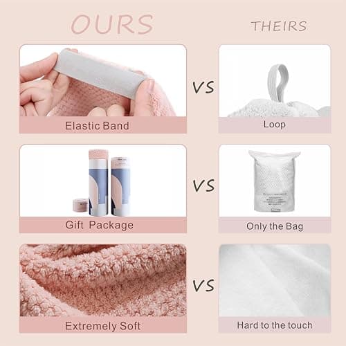 BYCOO Microfiber Hair Towel Wrap for Women, Anti Frizz Large Ultra-Soft Hands-Free Hair Dry Towels, Fast Drying | Super Absorbent | Quick Dry Hair Turban for Wet, Curly, Long & Thick Hair - Pink thumbnail 5